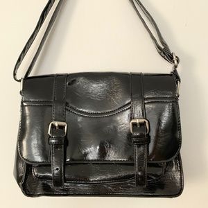 Mossimo Shiny Black Saddle Bag Purse